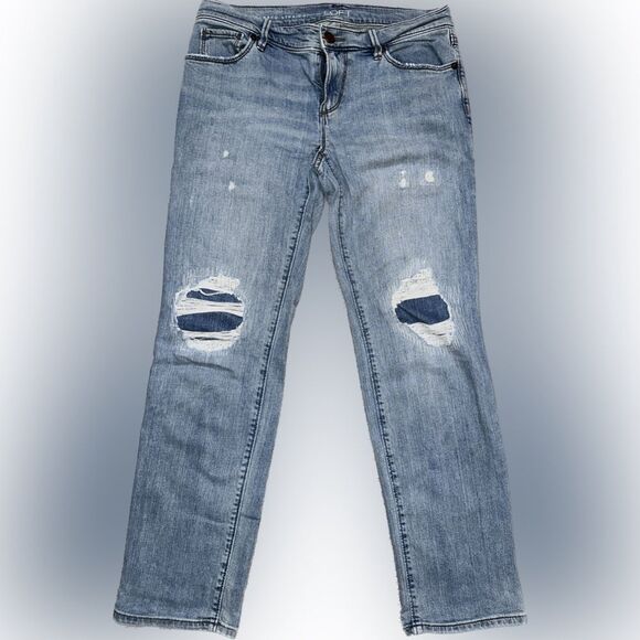 LOFT Denim - Blue Distressed Relaxed Straight Jeans